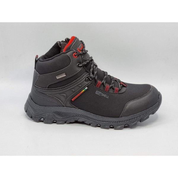 Damskie wysokie trekingi Softshell czarne z czerwonymi wstawkami Badoxx 8292 - 1