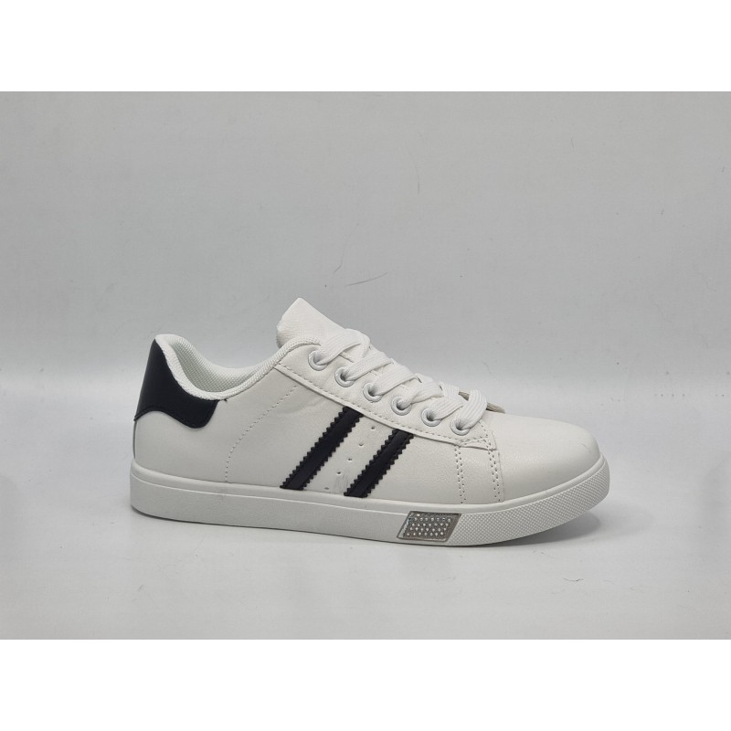 Białe z czarnymi pasami adidasy, sneakersy sportowe damskie MIKA MM85-5 - 1