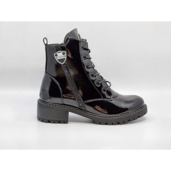 Czarne lakierowane trapery, workery damskie Vinceza 10808 - 1