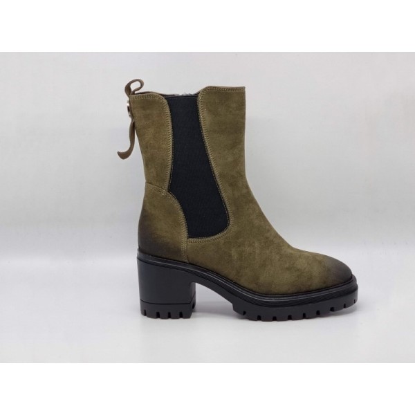 Zamszowe botki damskie na obcasie Vinceza 10812 khaki - 1