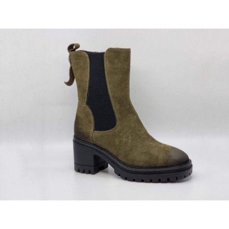 Zamszowe botki damskie na obcasie Vinceza 10812 khaki - 2