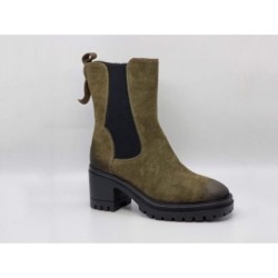 Zamszowe botki damskie na obcasie Vinceza 10812 khaki - 2