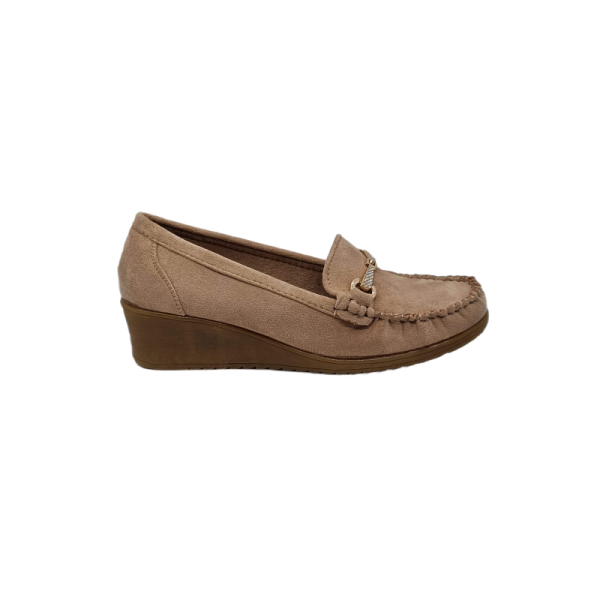 Zamszowe mokasyny, półbuty damskie na koturnie ze złota sprzączka Seastar GS50 khaki - 1