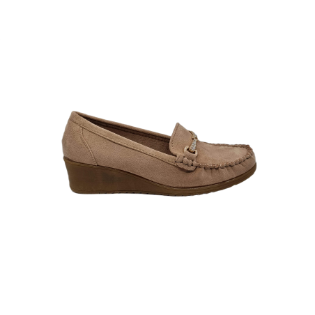 Zamszowe mokasyny, półbuty damskie na koturnie ze złota sprzączka Seastar GS50 khaki - 5