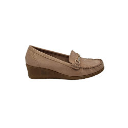 Zamszowe mokasyny, półbuty damskie na koturnie ze złota sprzączka Seastar GS50 khaki - 5