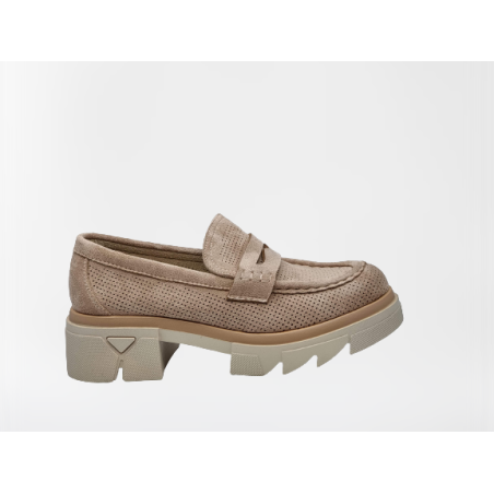 Ażurowe półbuty, mokasyny damskie khaki na platformie - 5