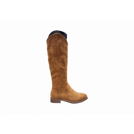 Zamszowe ażurowe kozaki damskie S.Barski HY66-150 camel - 1