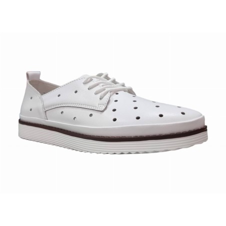 Białe ażurowe skórzane półbuty, sneakersy damskie S.Barski LR182 - 2