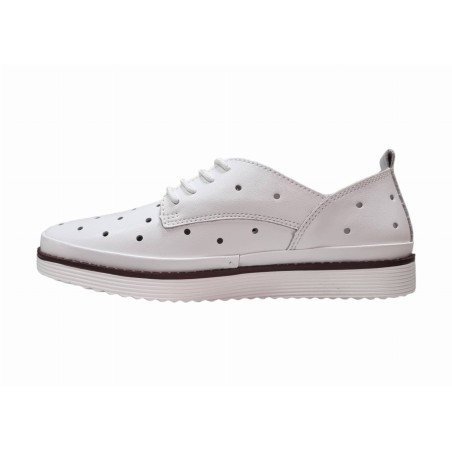 Białe ażurowe skórzane półbuty, sneakersy damskie S.Barski LR182 - 3