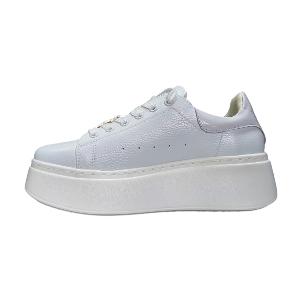 Damskie, skórzane sneakersy na platformie z misiem Vinceza 66641 białe - 1