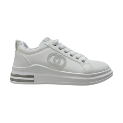 Damskie sneakersy na koturnie biało-srebrne Enplus 2853 - 1