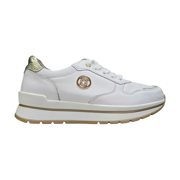 Biało-zlote sneakersy damskie ze skóry naturalnej Goodin XF64A - 1