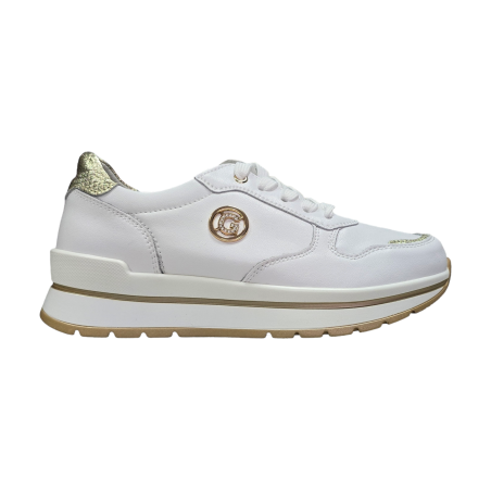 Biało-zlote sneakersy damskie ze skóry naturalnej Goodin XF64A - 1