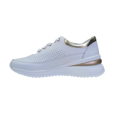 Skórzane, ażurowe sneakersy damskie Goodin XF174 białe - 1