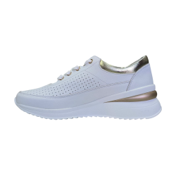 Skórzane, ażurowe sneakersy damskie Goodin XF174 białe - 1