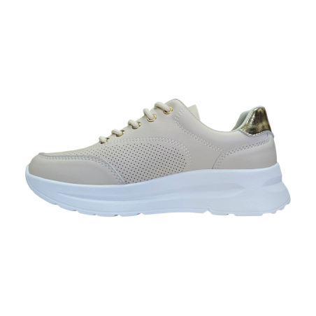 Skórzane, ażurowe sneakersy damskie Goodin XF187 beżowe - 2