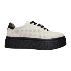 Sportowe skórzane sneakersy damskie na platformie Goodin FT117 beżowo/czarne - 1