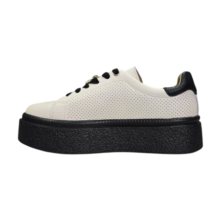 Sportowe skórzane sneakersy damskie na platformie Goodin FT117 beżowo/czarne - 2