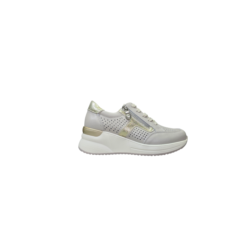 Beżowe skórzane sneakersy damskie na koturnie Vinceza 95403 - 1