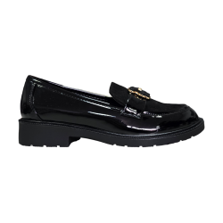Czarne lakierowane mokasyny z zamszową cholewką S.Barski HY42-399 - 2