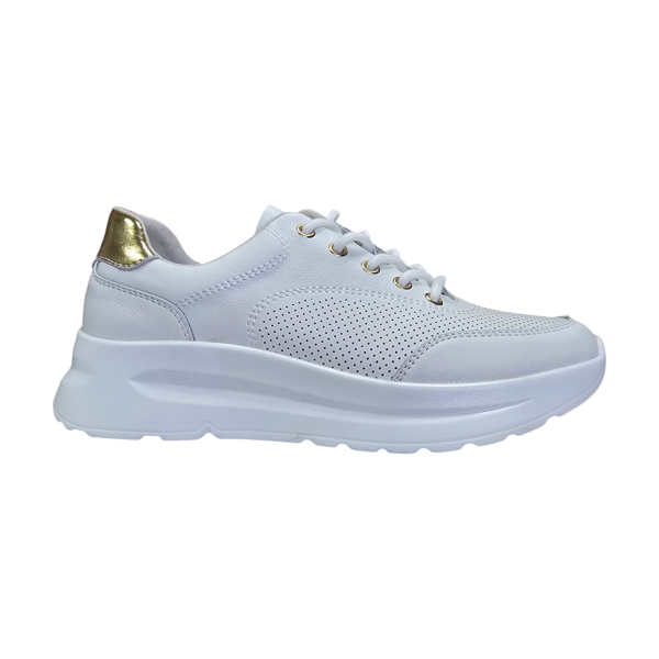 Skórzane, ażurowe sneakersy damskie Goodin XF187 białe - 2
