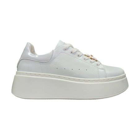 Damskie, skórzane sneakersy na platformie z misiem Vinceza 66641 białe - 3