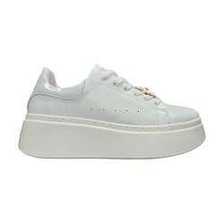 Damskie, skórzane sneakersy na platformie z misiem Vinceza 66641 białe - 3