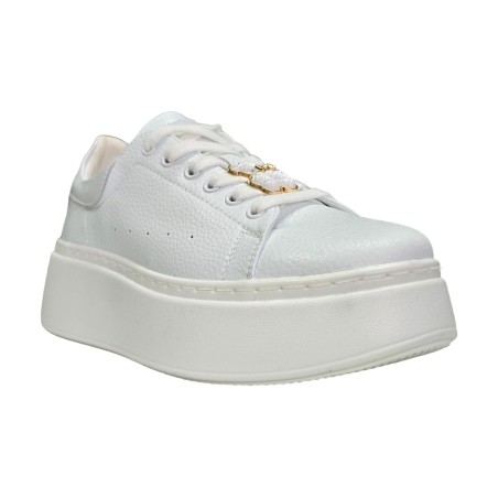 Damskie, skórzane sneakersy na platformie z misiem Vinceza 66641 białe - 5