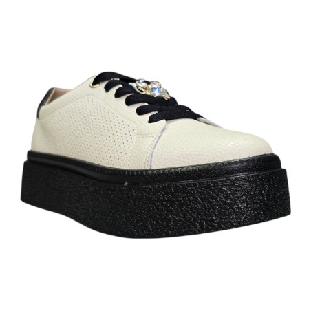 Sportowe skórzane sneakersy damskie na platformie Goodin FT117 beżowo/czarne - 4