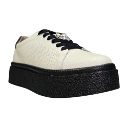 Sportowe skórzane sneakersy damskie na platformie Goodin FT117 beżowo/czarne - 4