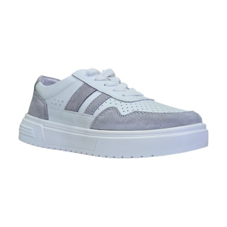 Skórzane sneakersy, półbuty sportowe damskie Goodin LX1041 biało-szare - 4