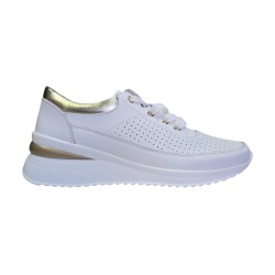 Skórzane, ażurowe sneakersy damskie Goodin XF174 białe - 2