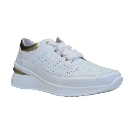 Skórzane, ażurowe sneakersy damskie Goodin XF174 białe - 3