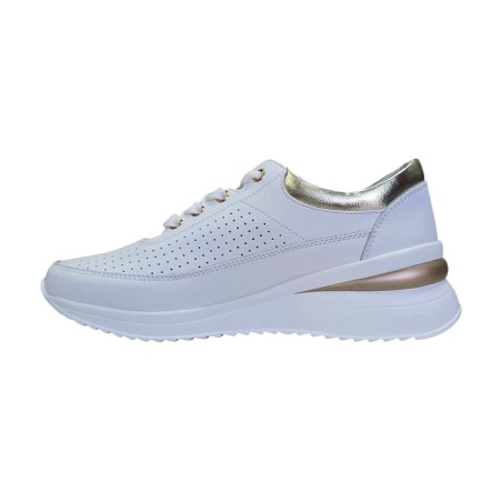 Skórzane, ażurowe sneakersy damskie Goodin XF174 białe - 4