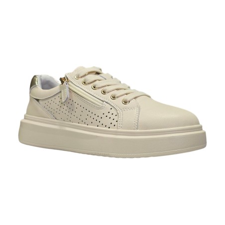 Beżowe skórzane półbuty, sneakersy damskie Goodin XF184 - 5