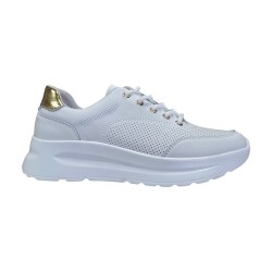 Skórzane, ażurowe sneakersy damskie Goodin XF187 białe - 3