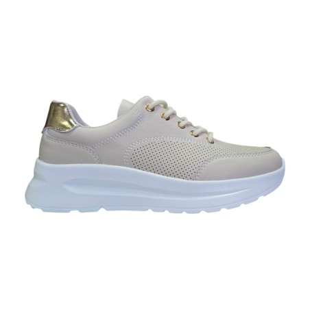 Skórzane, ażurowe sneakersy damskie Goodin XF187 beżowe - 3