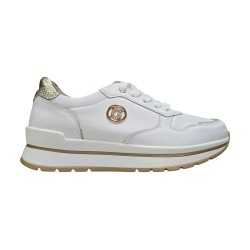 Biało-zlote sneakersy damskie ze skóry naturalnej Goodin XF64A - 2