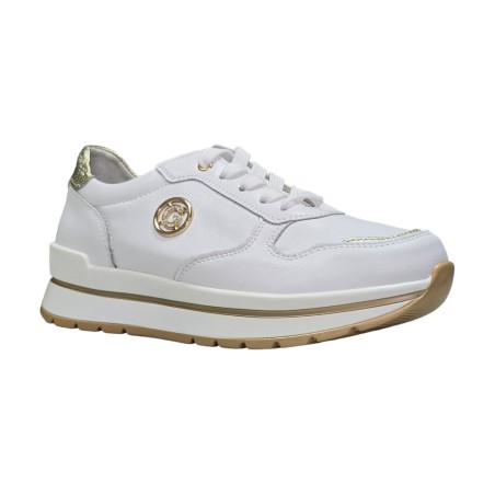 Biało-zlote sneakersy damskie ze skóry naturalnej Goodin XF64A - 3