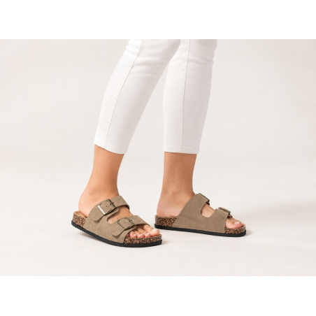 Skórzane klapki damskie Potocki 30310 khaki - 1