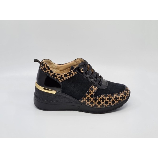 Sneakersy skórzane damskie na koturnie czarne S.Barski LR94867 - 1