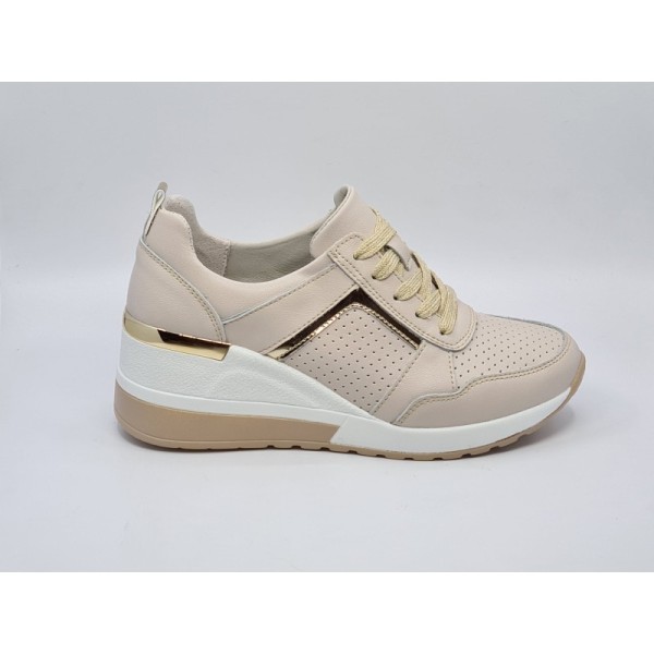 Beżowe sneakersy, adidasy damskie na koturnie S.Barski 97627 - 1