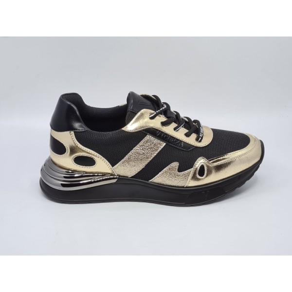 Czarno-złote półbuty sportowe, sneakersy damskie na koturnie Vinceza 10651 - 1